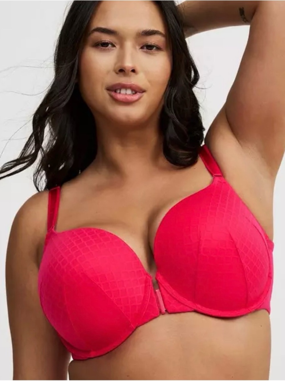 TORRID Perfect T-Shirt Push-Up Front-Close Fishnet Bra BRIGHT ROSE 48C NEW W TAG